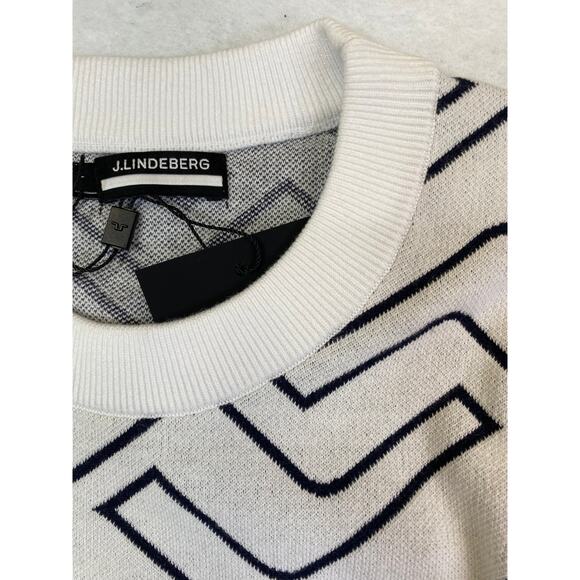 NWT J.Lindeberg Bridge Swirl Monogram Golf Sweater, Large, Navy White, 195$ - Picture 6 of 8